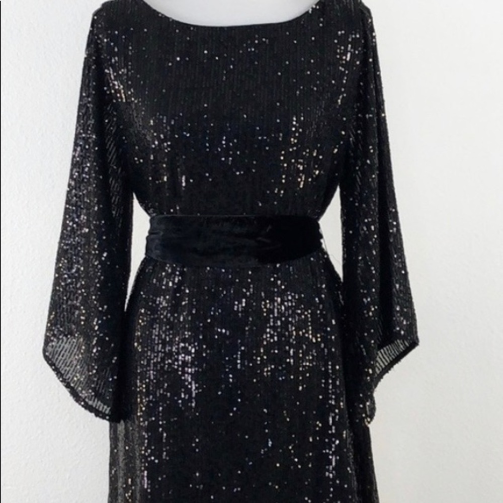Anthropology Sequenced black dress w/ long sleeves